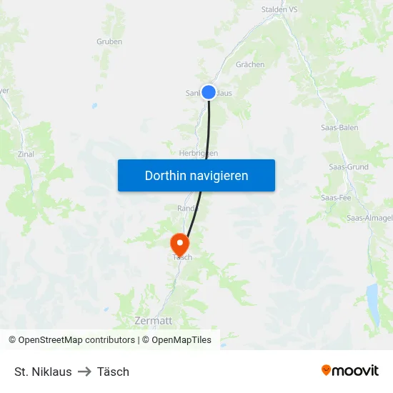 St. Niklaus to Täsch map