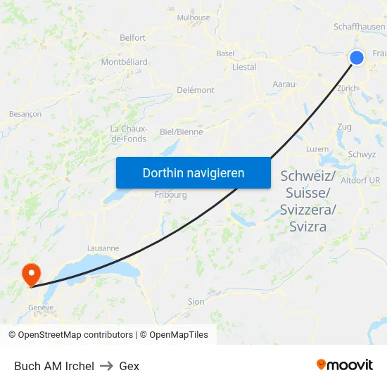Buch AM Irchel to Gex map