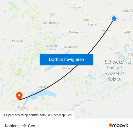 Koblenz to Gex map