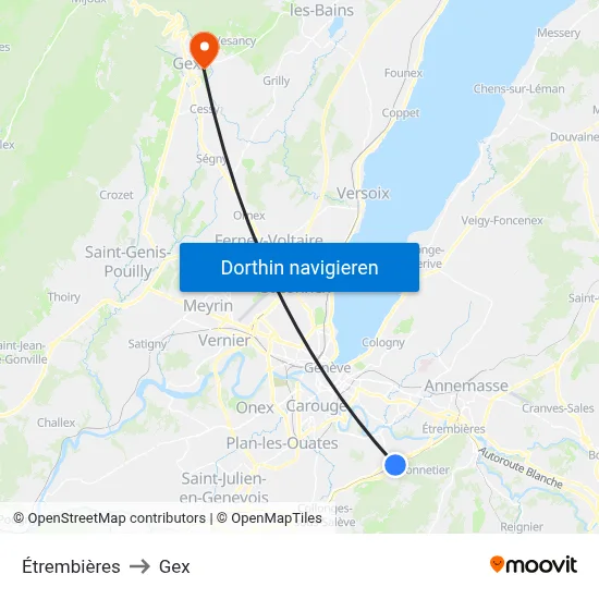 Étrembières to Gex map