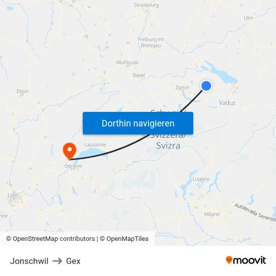 Jonschwil to Gex map