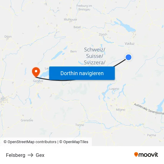 Felsberg to Gex map