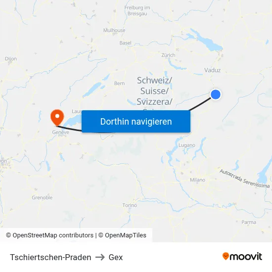 Tschiertschen-Praden to Gex map