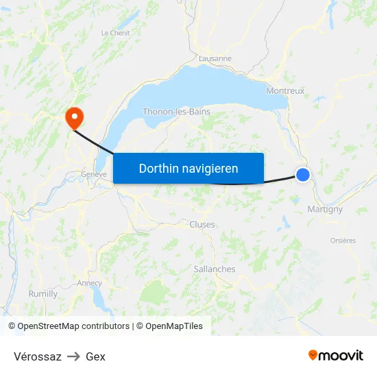Vérossaz to Gex map
