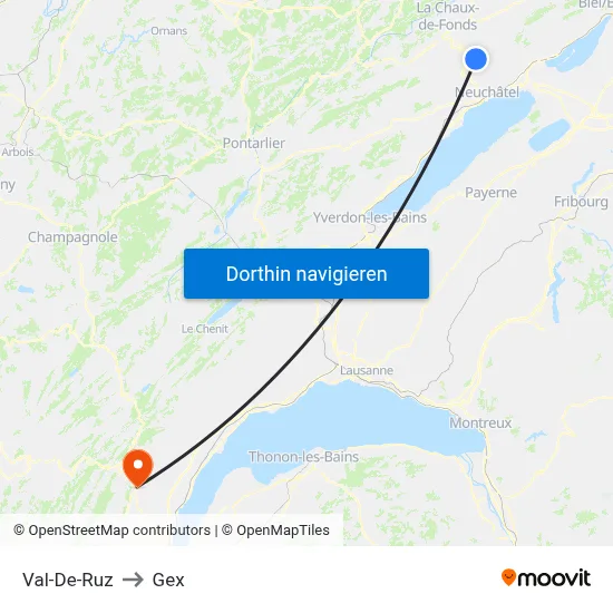 Val-De-Ruz to Gex map