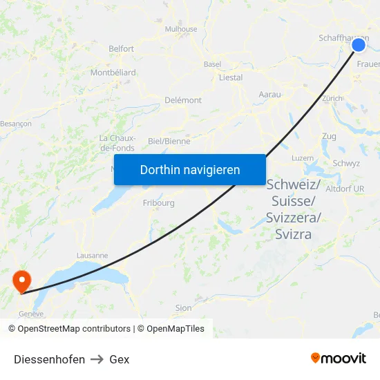 Diessenhofen to Gex map