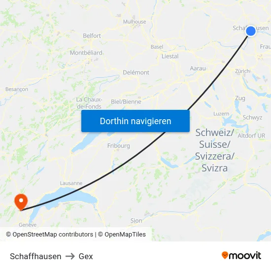 Schaffhausen to Gex map