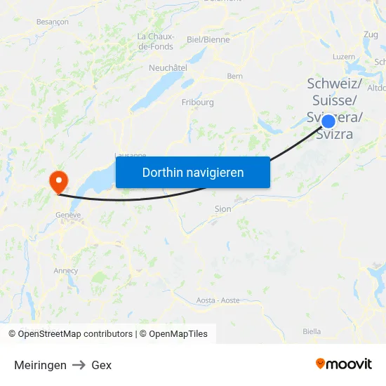 Meiringen to Gex map