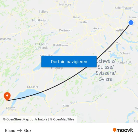 Elsau to Gex map