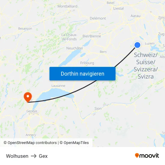 Wolhusen to Gex map