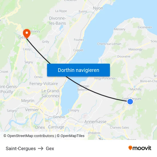 Saint-Cergues to Gex map