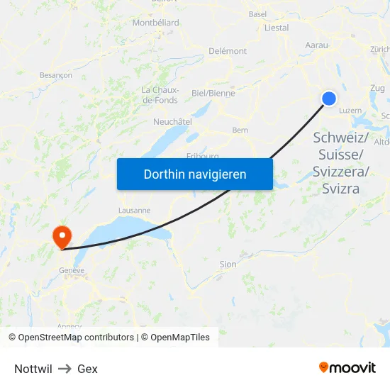 Nottwil to Gex map