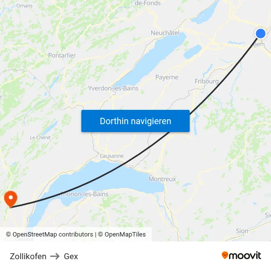 Zollikofen to Gex map