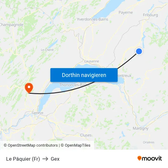 Le Pâquier (Fr) to Gex map