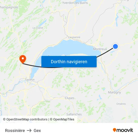 Rossinière to Gex map