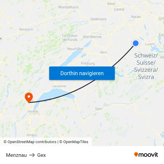Menznau to Gex map