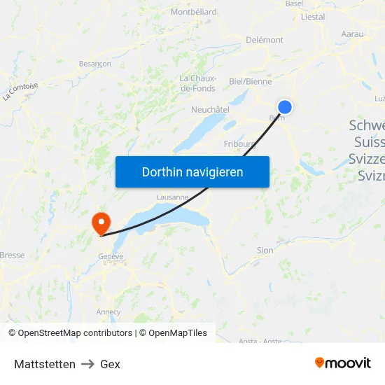 Mattstetten to Gex map