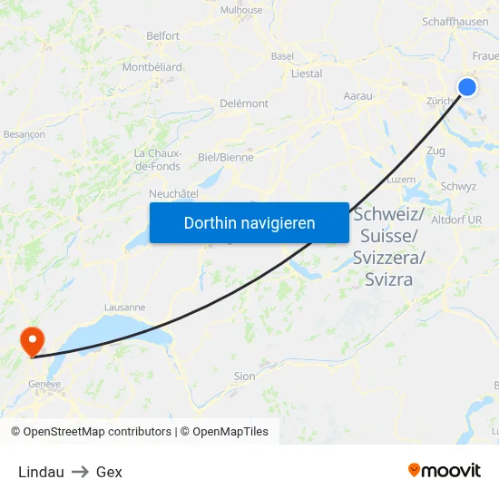 Lindau to Gex map