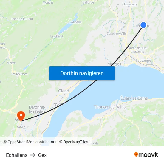 Echallens to Gex map