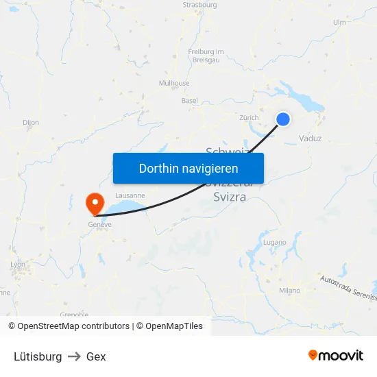 Lütisburg to Gex map