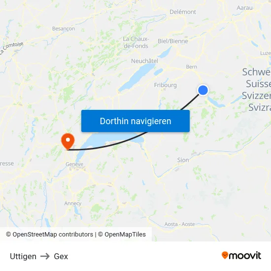 Uttigen to Gex map