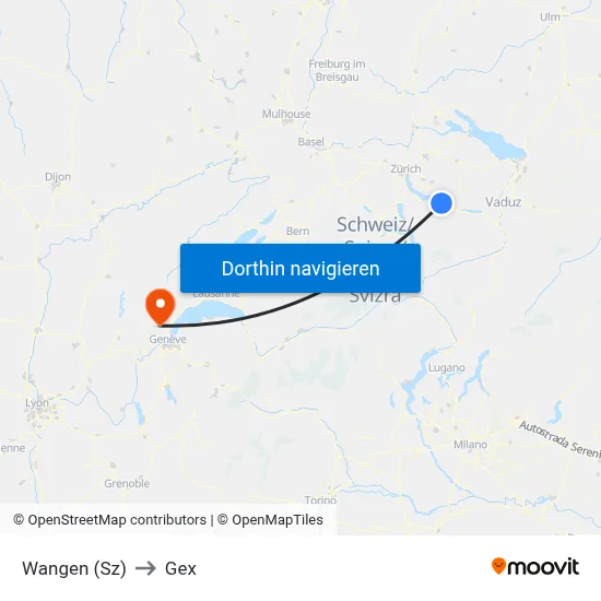 Wangen (Sz) to Gex map