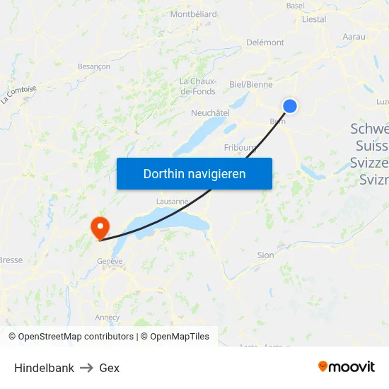 Hindelbank to Gex map
