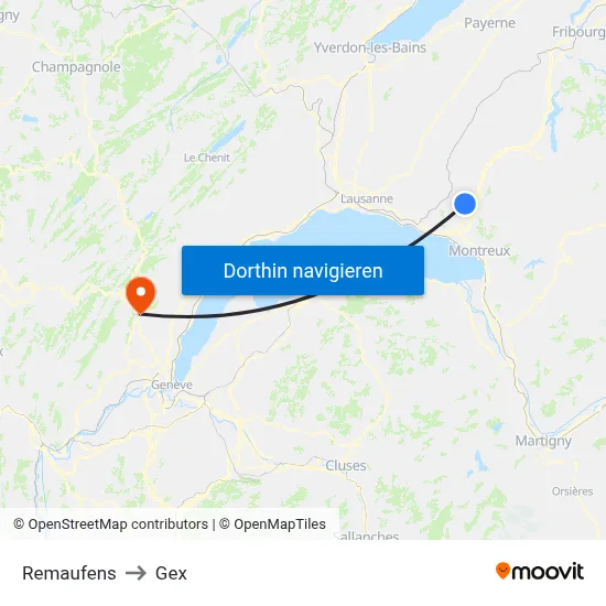 Remaufens to Gex map