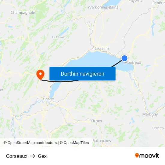 Corseaux to Gex map