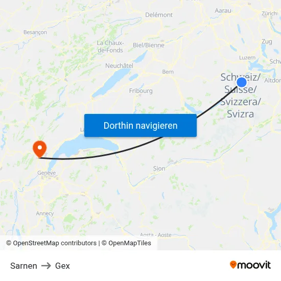 Sarnen to Gex map