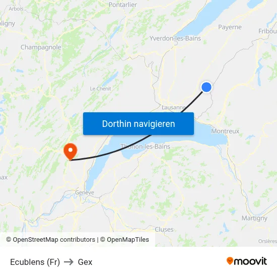 Ecublens (Fr) to Gex map