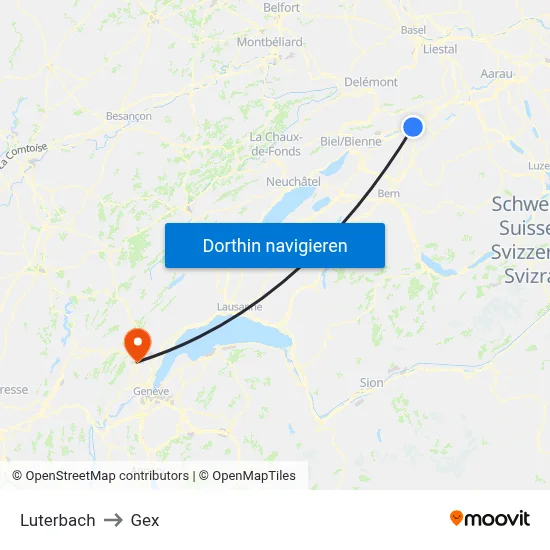 Luterbach to Gex map