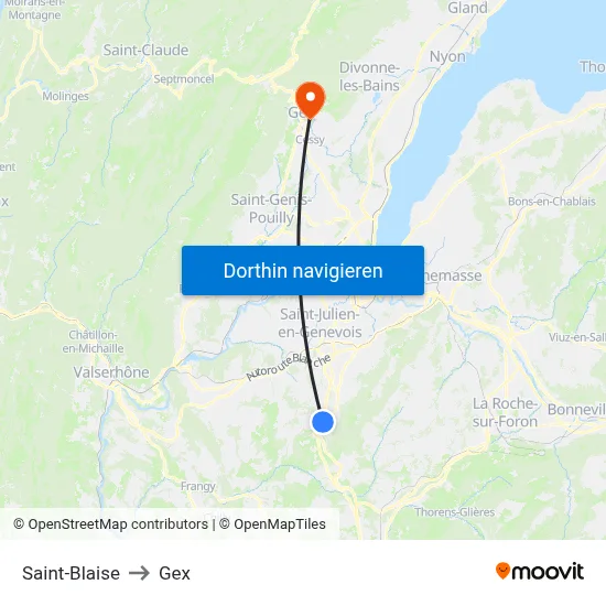 Saint-Blaise to Gex map