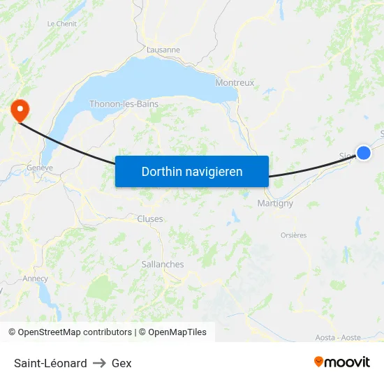 Saint-Léonard to Gex map