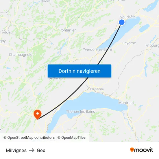 Milvignes to Gex map