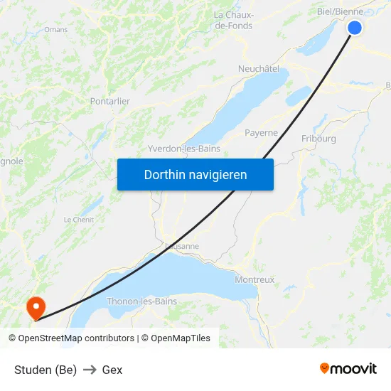 Studen (Be) to Gex map