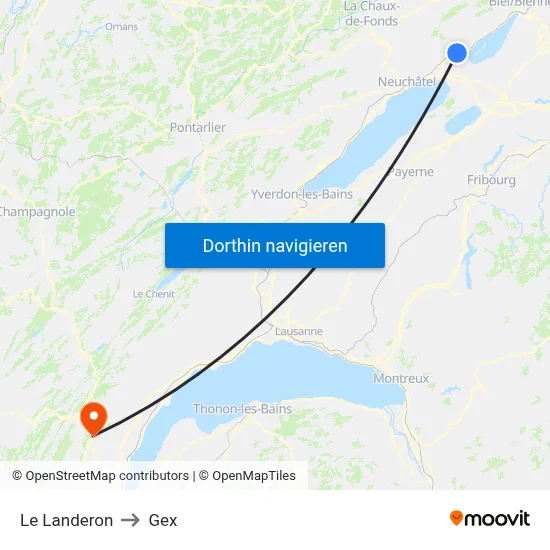 Le Landeron to Gex map