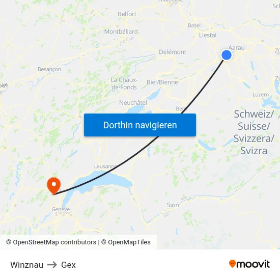 Winznau to Gex map