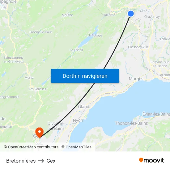 Bretonnières to Gex map