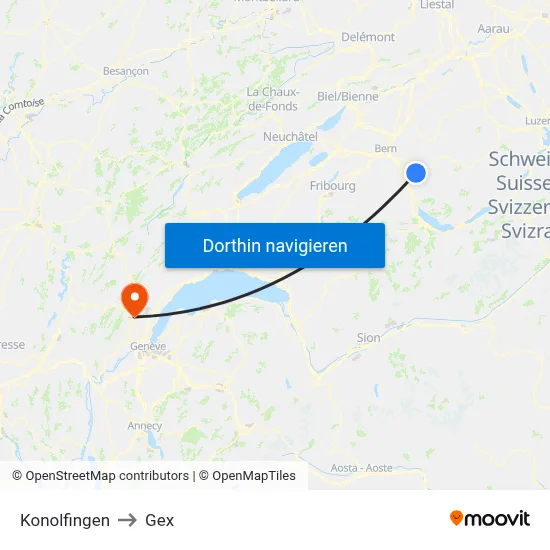 Konolfingen to Gex map