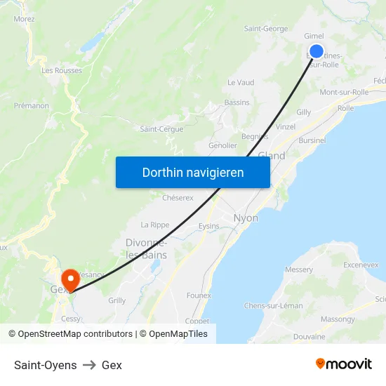 Saint-Oyens to Gex map