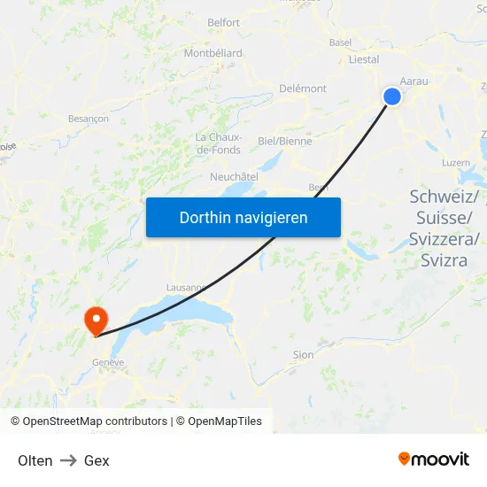 Olten to Gex map