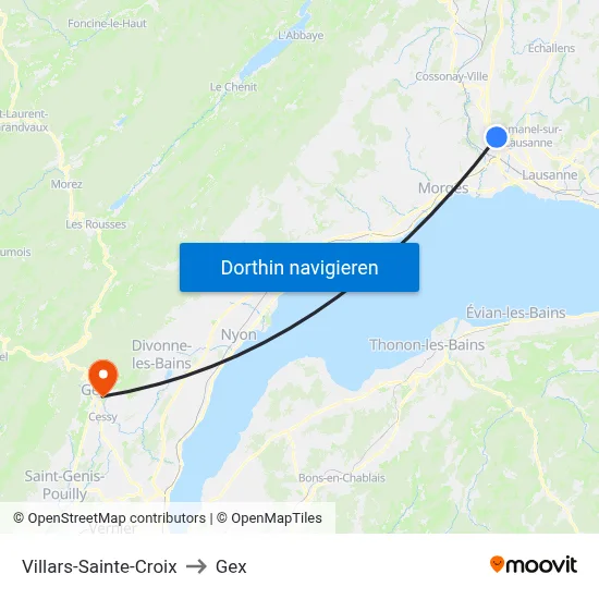 Villars-Sainte-Croix to Gex map