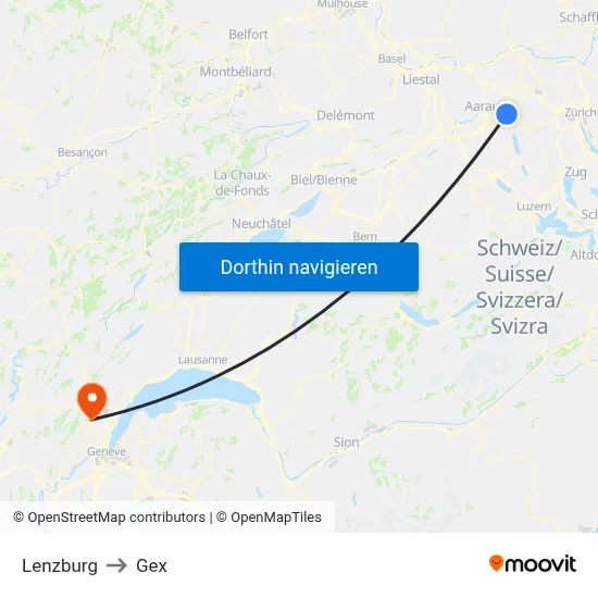 Lenzburg to Gex map