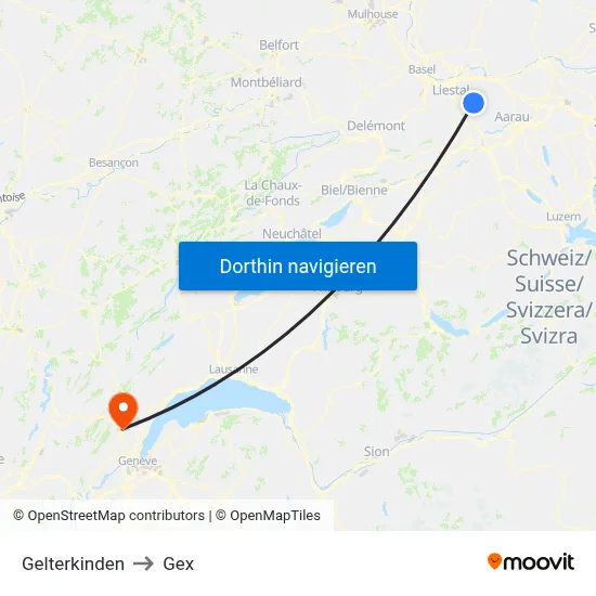 Gelterkinden to Gex map