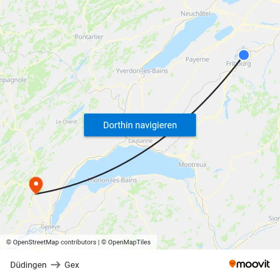 Düdingen to Gex map