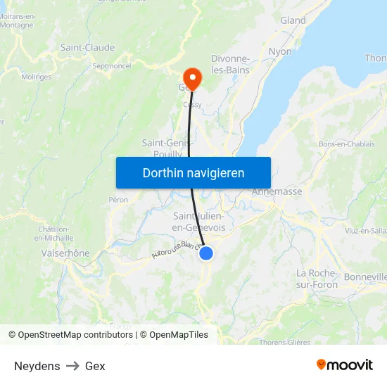 Neydens to Gex map