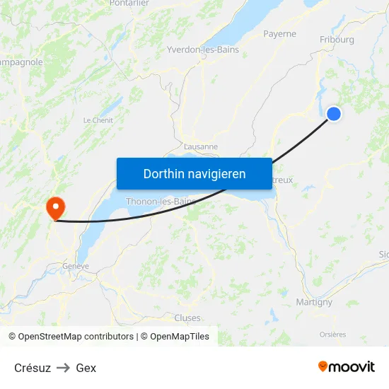 Crésuz to Gex map