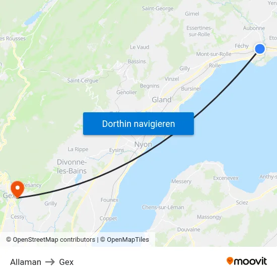 Allaman to Gex map