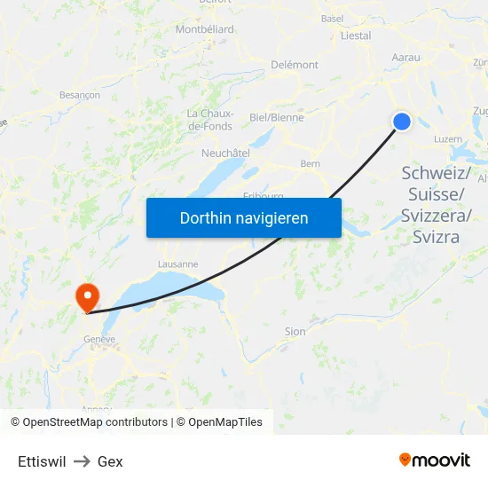 Ettiswil to Gex map